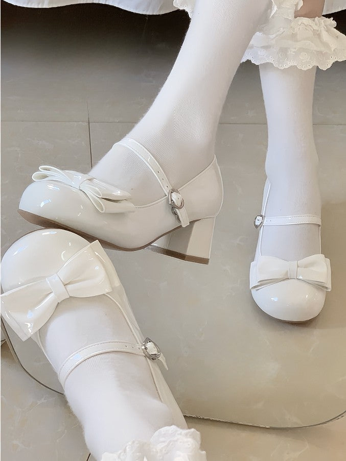 Lolita Party Janes Weiße Mary Sweet Schuhe mit mittlerem Absatz – Tee