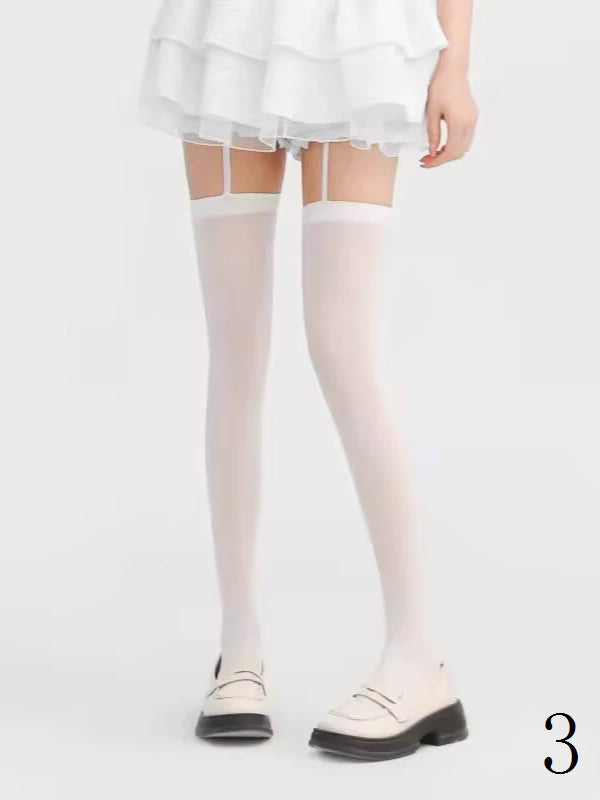 Cross Design Black/White Suspender Gothic Tights
