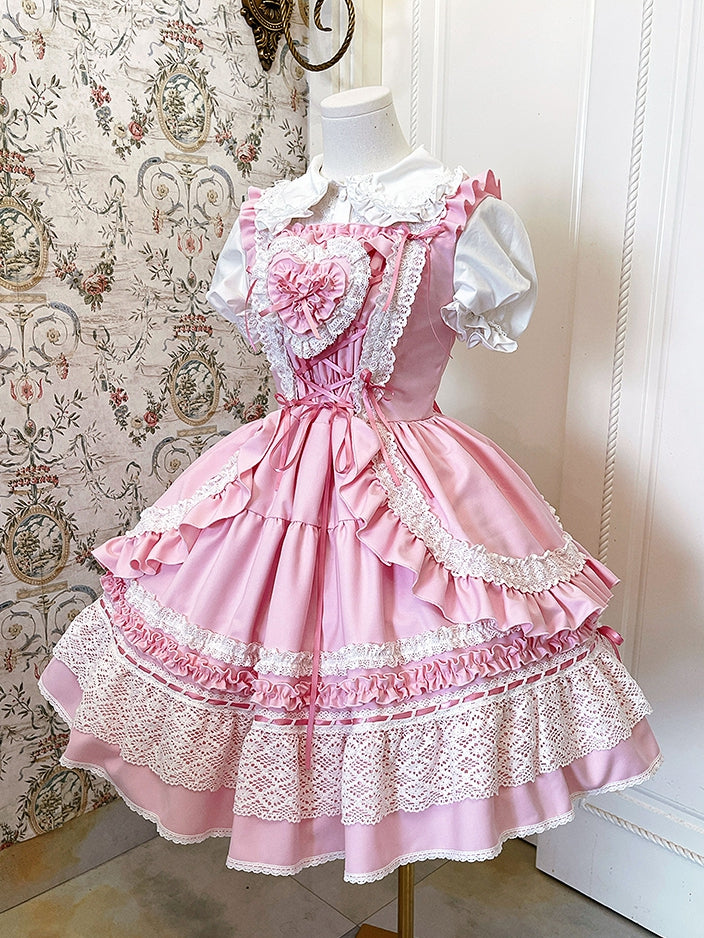 Altes Kleid Rock Lolita Abnehmbarer Pullover Gepolstert Herz Schule Rosa Mieder