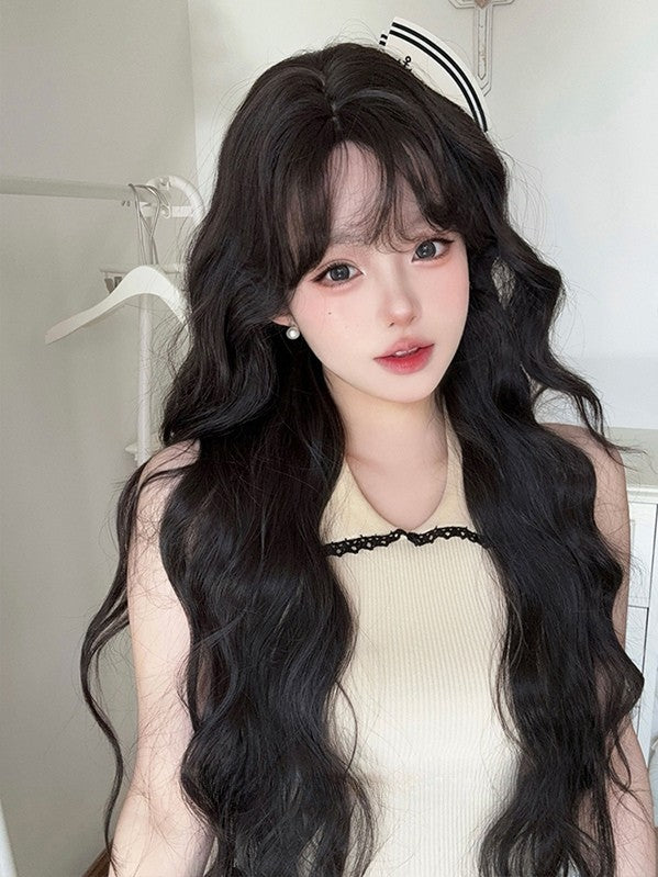 Length 83CM Bangs Black Air With Wig Wavy