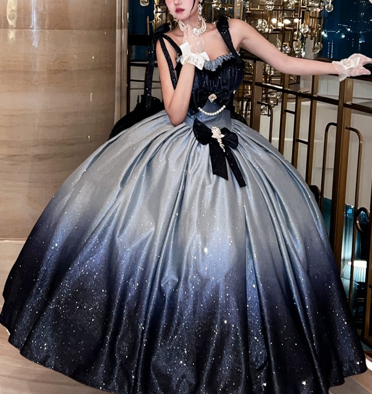 Shimmering Starry Night Gradient Blue Gorgeous Birthday Dress Prom Gown