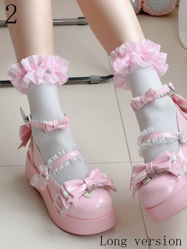 Lace With Socks Cuffs Options Pearls Calf 9 Black/White Ruffled