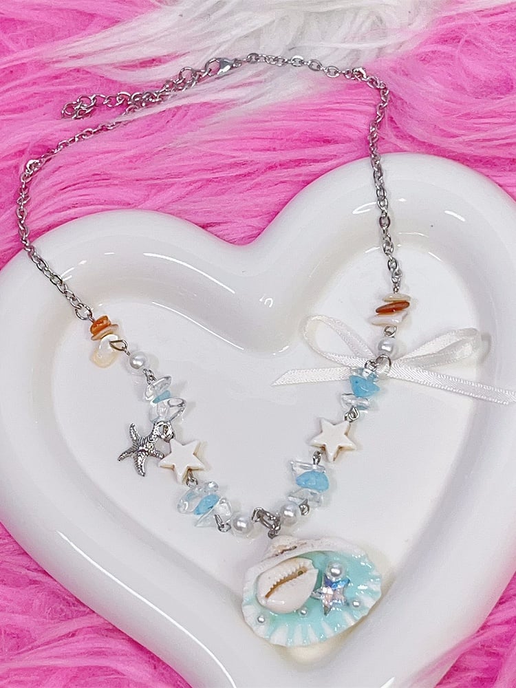 Y2K Necklace Star Blue Shell