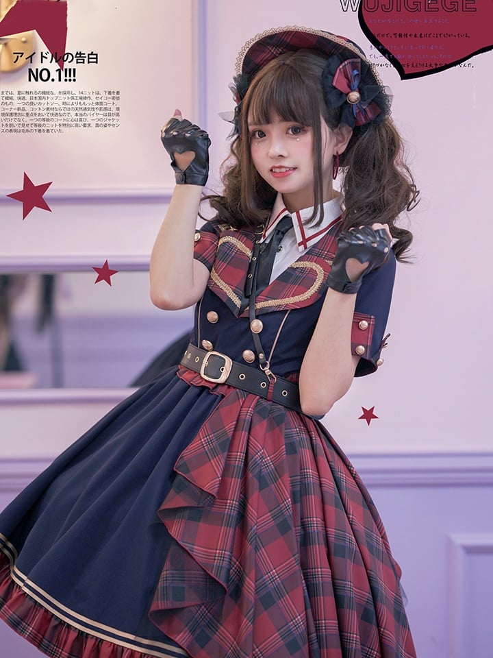Idol Lolita – Roter karierter Gürtel mit Zugschnalle