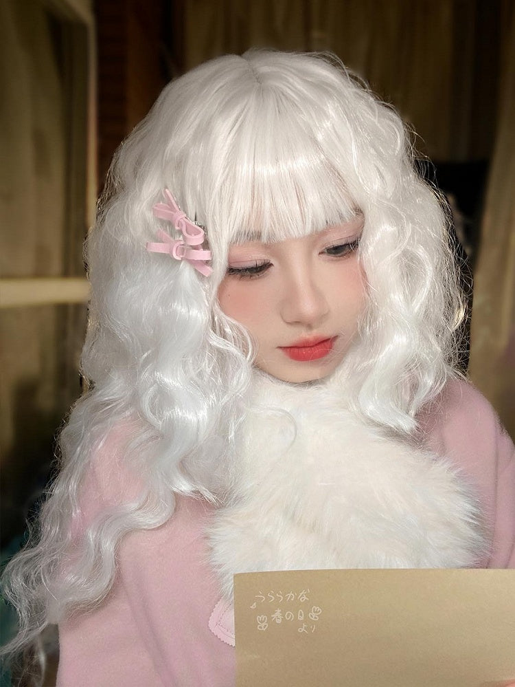Wavy Length White Full Wig With 70CM Bangs