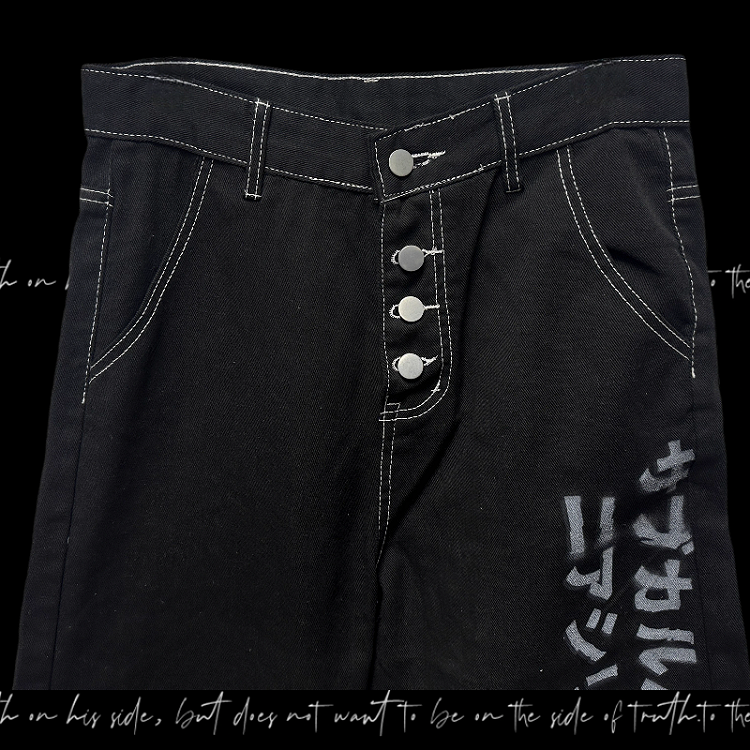 Wide-Leg Jeans Black Faded Wash Multi-Button Placket
