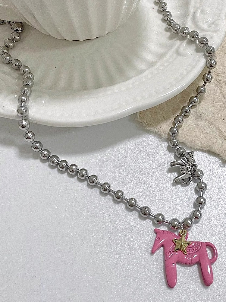 Star Necklace Pink/Black/White Carousel Y2K Pendant