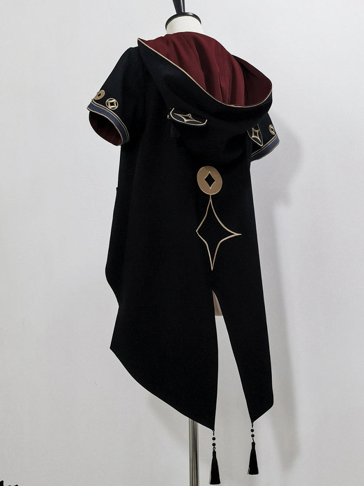 Manteau à capuche en ouji noir avec pièces de cuivre et oreilles de panda