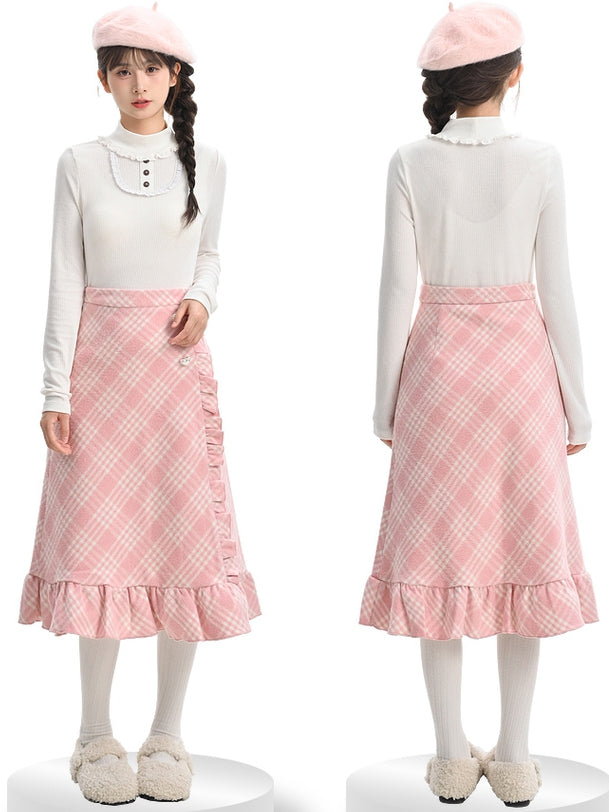 White High Neck Lace Trim Long Sleeves Top