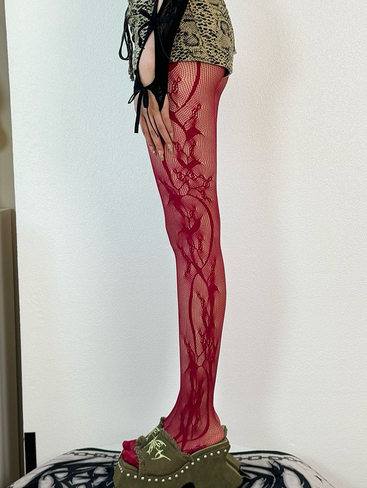 Hollow-out Red/Black Tights