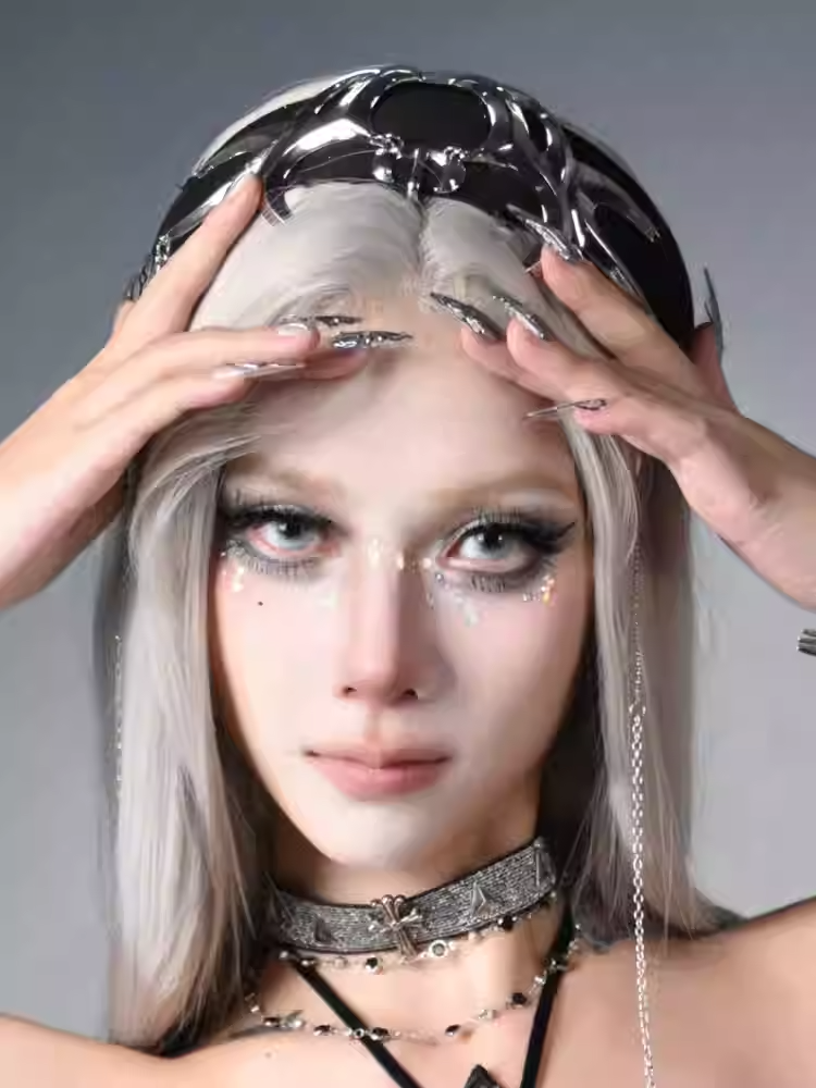 Y3K Futuristic Black Cyberpunk Metal Chain KC Fashion