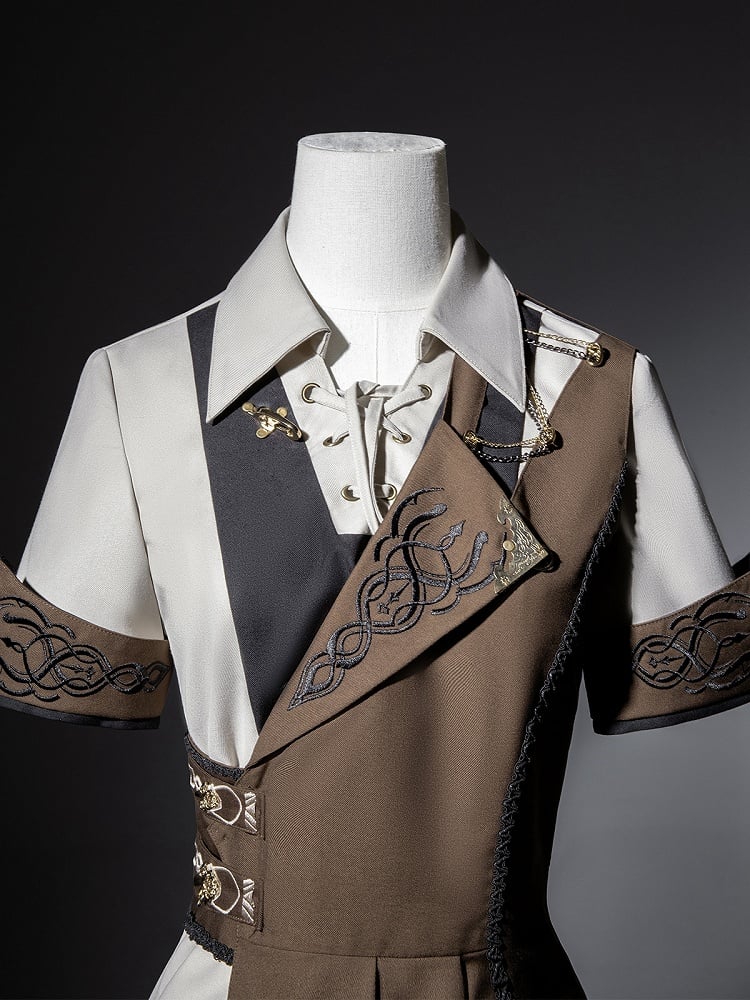 - Sleeves Short Steampunk Shirt Ouji + Lolita Set Three Pieces