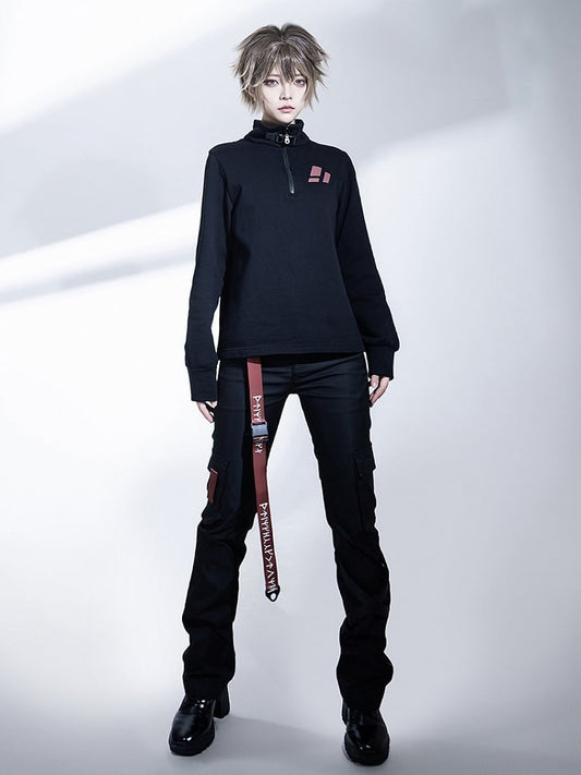 Cargo Futuristische Lolita Techwear Ouji Hose mit Schnallenriemen Schwarz