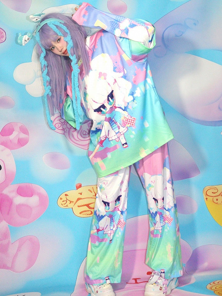 Print Colorful Sleeves Y2K Cartoon Top Long