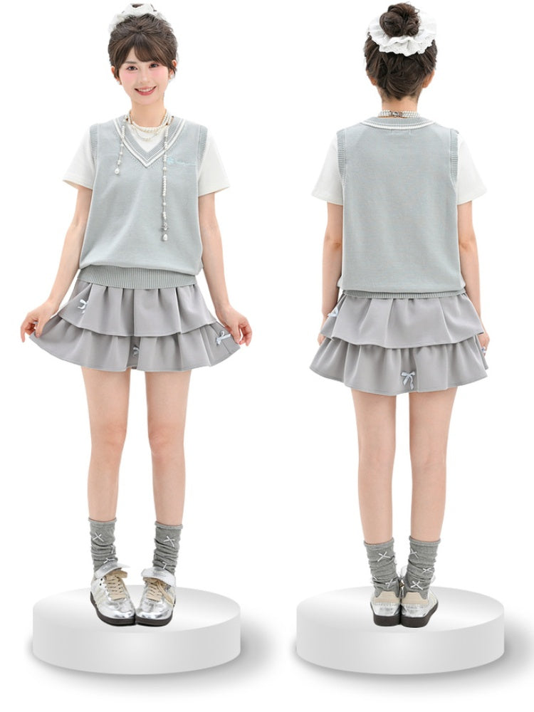 Green V-Neck Preppy JK Uniform Knitted Vest Light