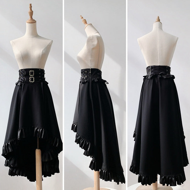 High-low High Cascading Skirt Ruffle Lolita Gothic Waist Black