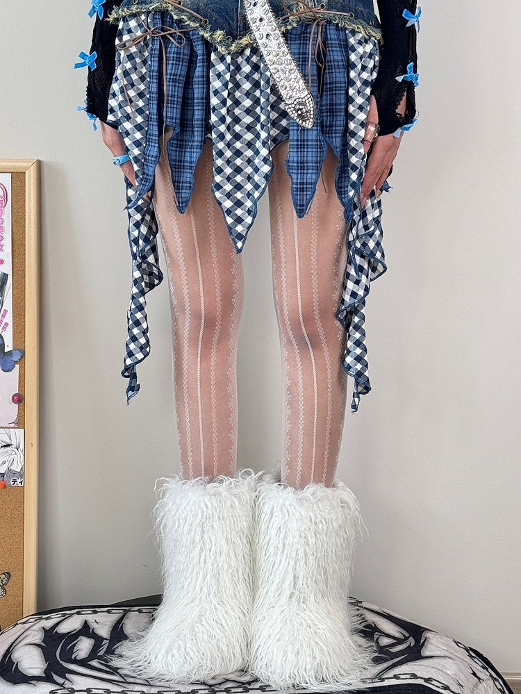 Tights Black/White/Gray/Brown Striped Pattern