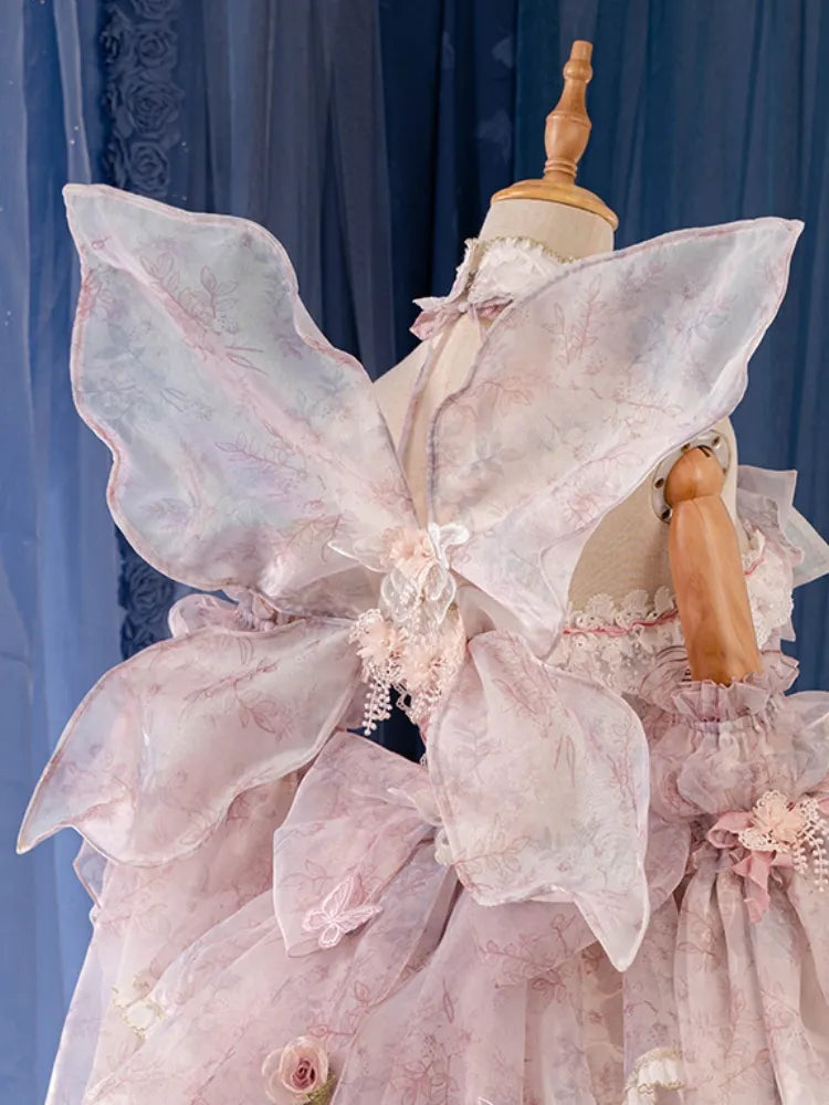 Pink Princess Fairy Floral Design Set Full Butterfly and JSK Dress Lolita Flower