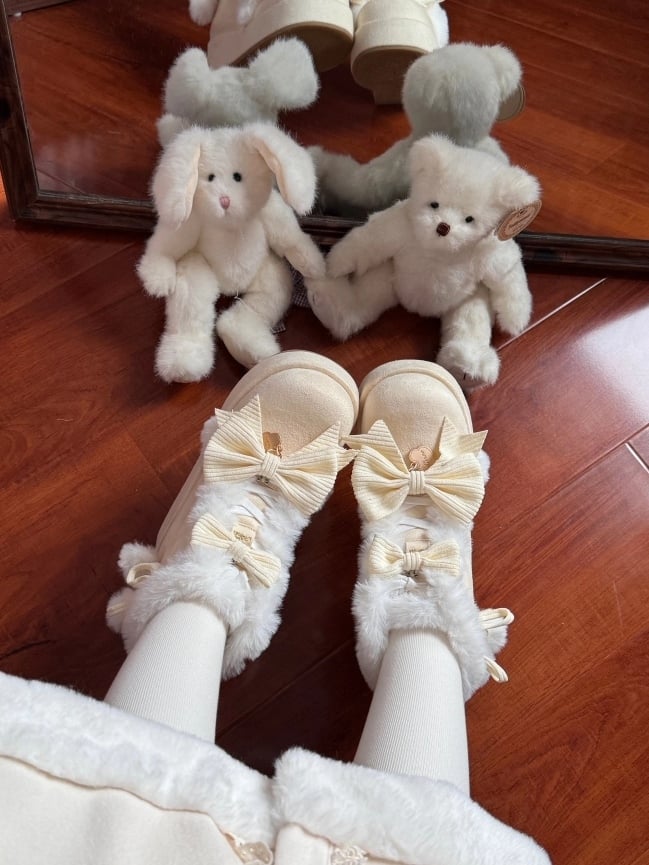 Boots Yellow Lolita - Charm Pompom Platform Snow Sweet