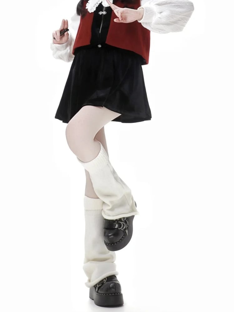 Black Velvet Thigh-length Zip Closure Skort