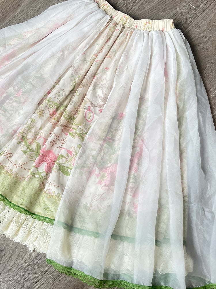 Skirt Waist + Floral Sizes Elastic Print Classic Square - Neckline Plus Available Lolita Set Elegant Blouse