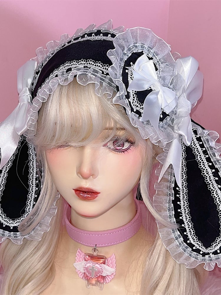Y2K Lace Trim Bunny Ears Design Jirai Kei Hairband