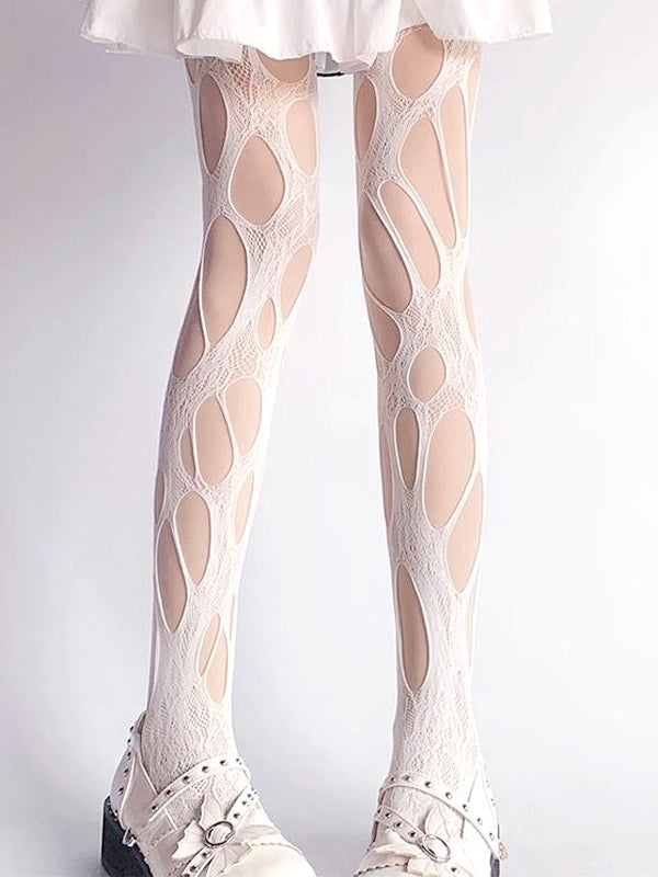 Black / White / Gray / Brown Cutout Fishnet Tights