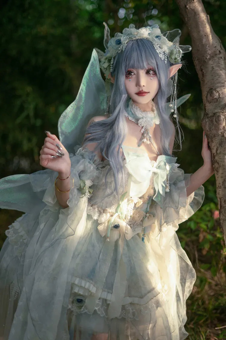 Full Light Butterfly Dress Lolita JSK Blue Design Set Floral Fairy Princess