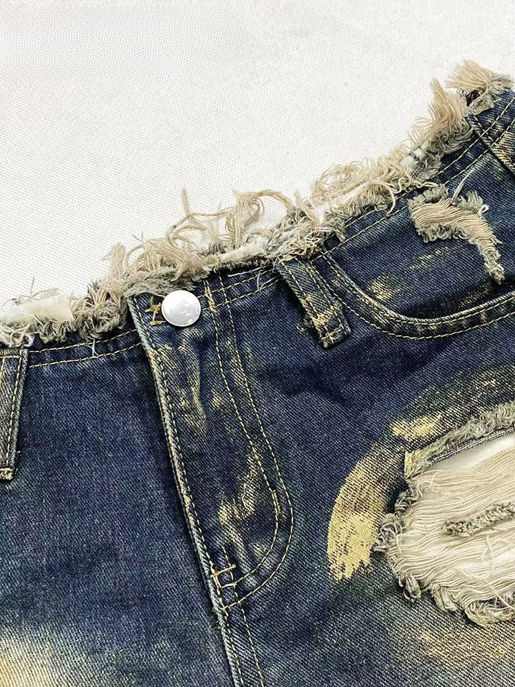and Shorts Raw Cuffs Distressed Details Glamorous Y2K Frayed Blue