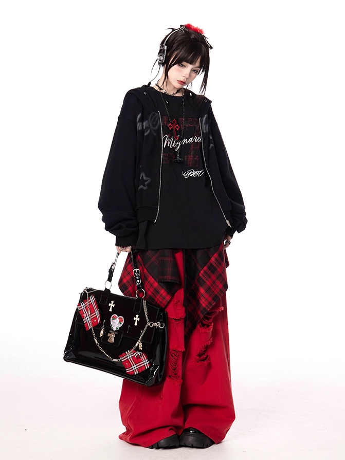 Autumn for Black Letter and Star Print Zip-up Hoodie