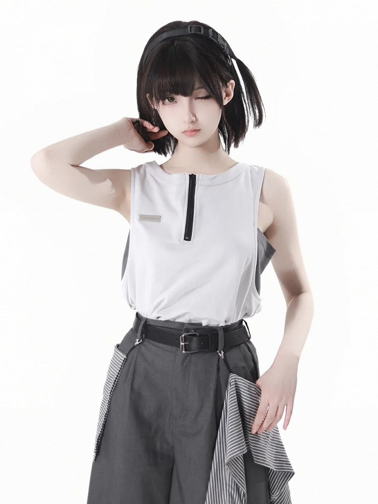 Neckline Techwear Tank Top Apricot Zipper