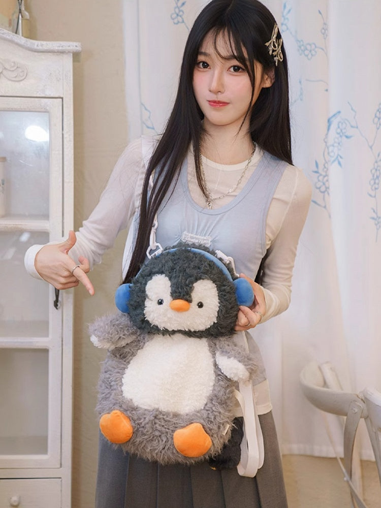 Backpack Plush Gray Cute Penguin