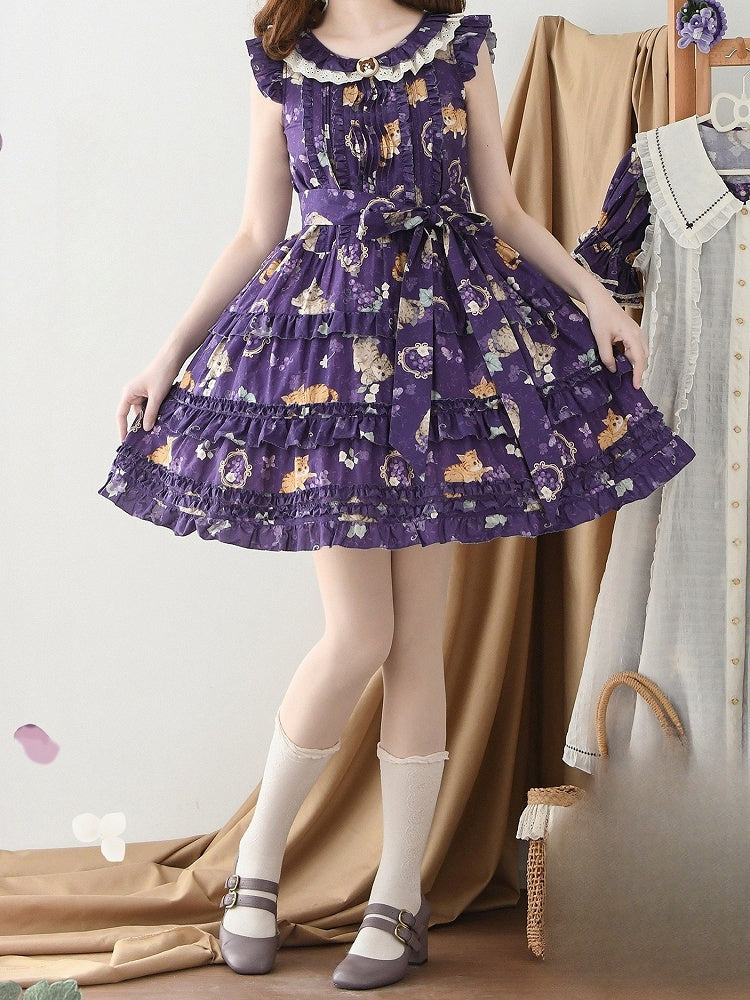 Fashion Skirt Lolita and Print Purple House Jumper Grape Length Dress Changeable Pink Kitty