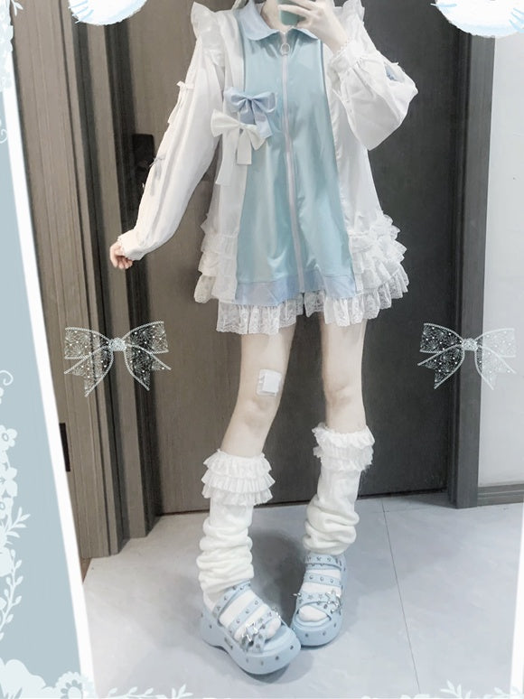Jirai Kei Tenshi Dress Blue Tiered Ruffles Sun Protection Chiffon Kaiwai