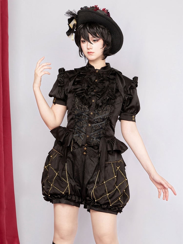 Ouji Lolita High Gold Bloomer Waist Black Shorts and