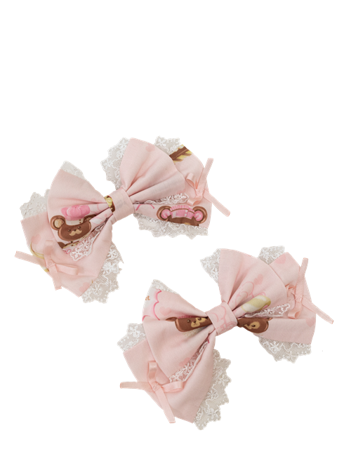 リボン結びミントヘアクリップ グリーン/ピンク