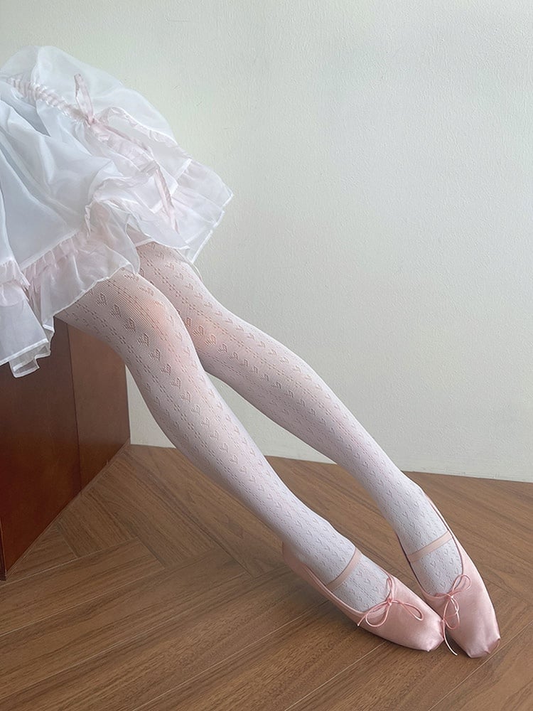 Pattern White Heart Tights Lolita Hollow-out