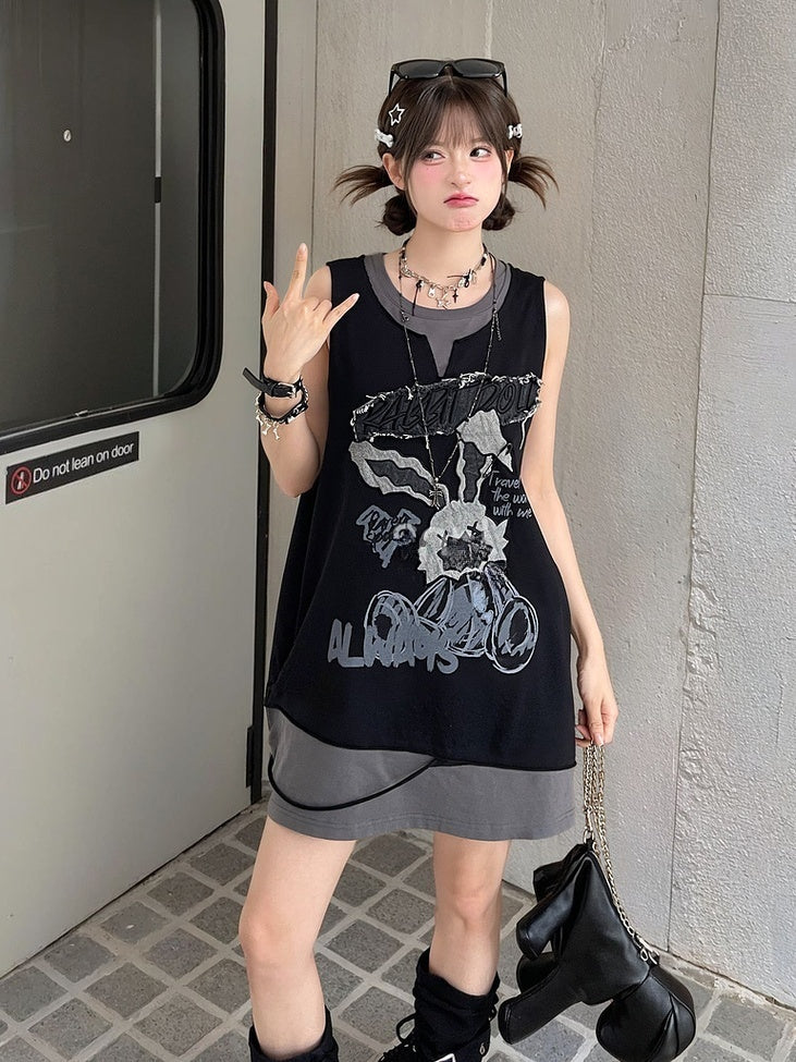 Bittersweet Gray Top Black Applique Tank and Two-pieces Faux Letter Bunny Pattern