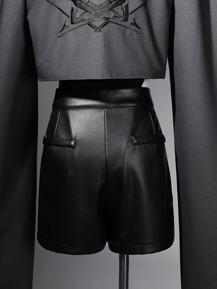Sleeves XL Overlong Ouji Bodysuit Size Leather Exclusive + Futuristic Shorts Outfit Techwear Black Jacket Cropped Lolita -