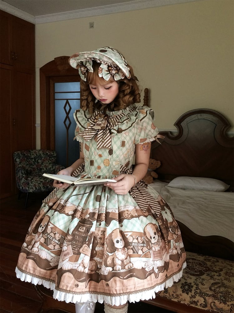 Puppy and Biscuit Green Sweet Lolita Short Sleeves Dress