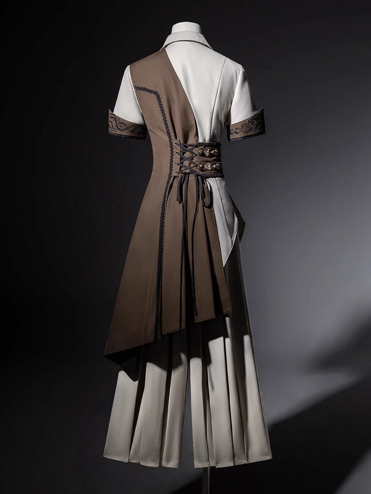 - Sleeves Short Steampunk Shirt Ouji + Lolita Set Three Pieces