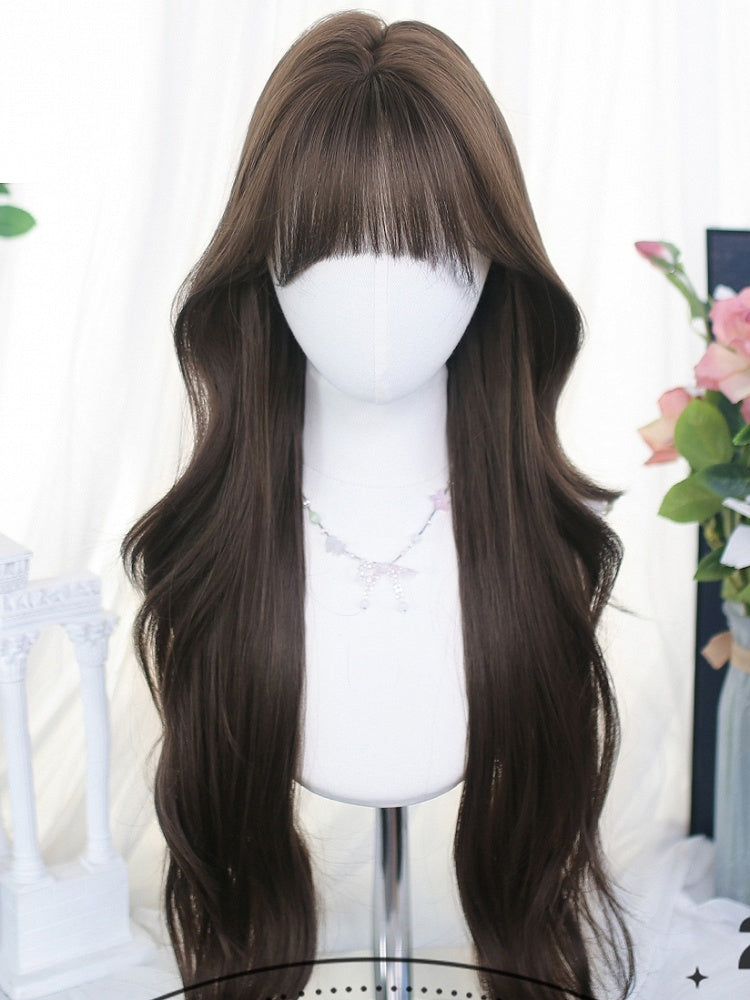 Long Air With Bangs Brown Wigs Wavy 65-70cm