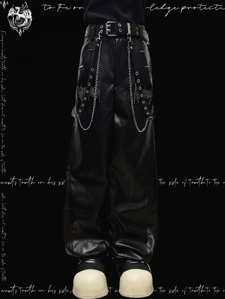 Schwarze Hose Cut Letter Straight-Leg Applique Punk