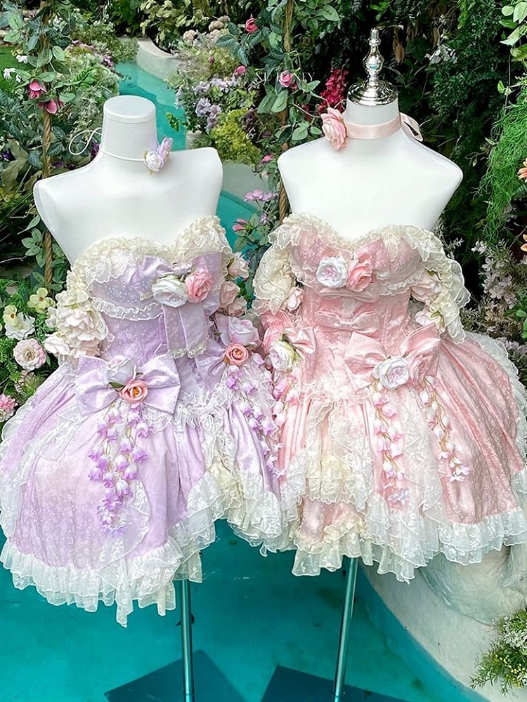 Lace Embellished Corset Romantic Flower Lolita Pink/Purple/White