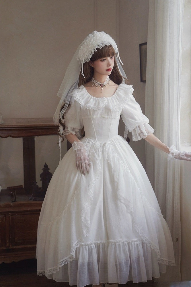 Basque Dress Boned Elastic White Classic Waist All Lolita Neckline