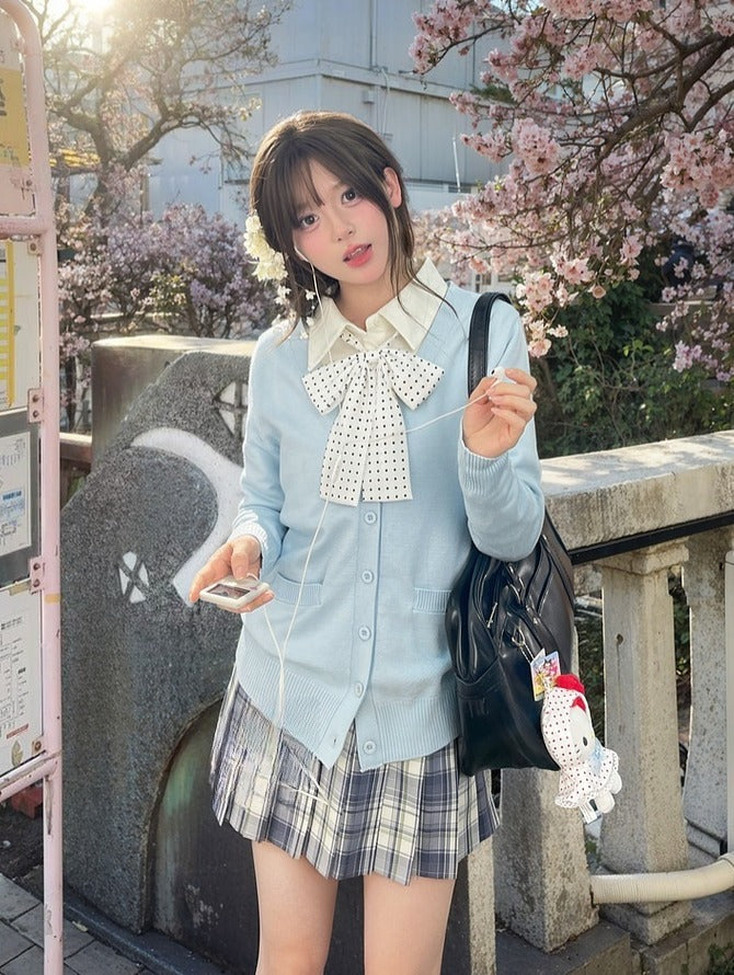42CM/45CM/48CM JK Uniform Pleated Skirt White Plaid Preppy Style Gray
