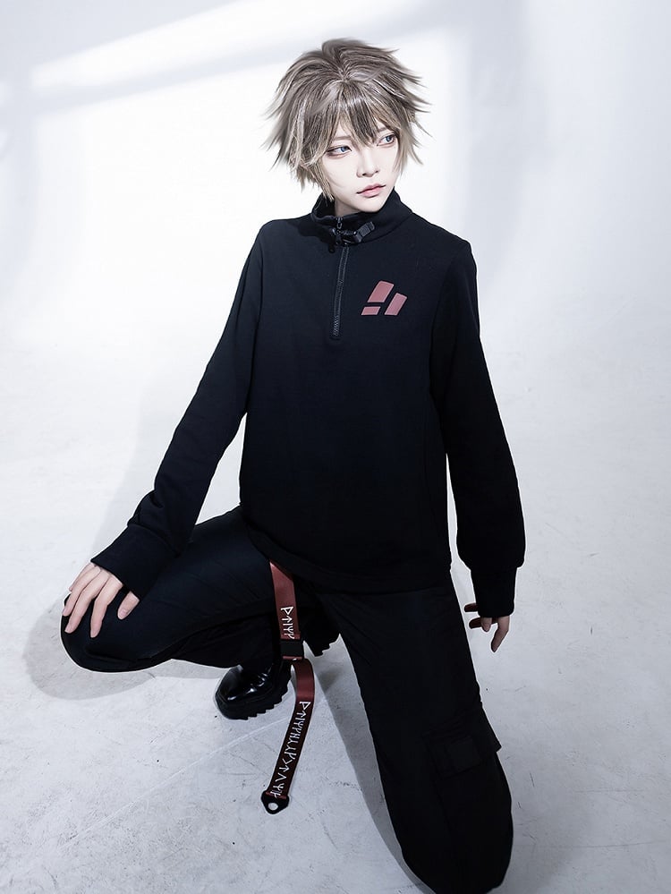 Collar Techwear Black Pullover Ouji Buckle Zip and Top