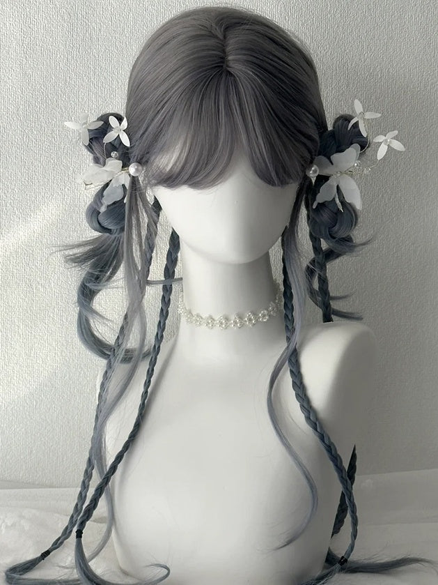 Dusty Purple Waist Length Wavy Synthetic Wig With Bangs
