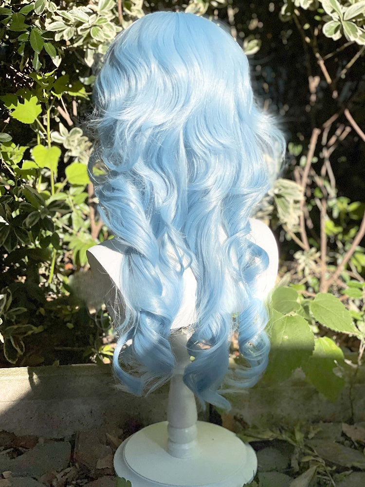 With Air Wig 70CM Length Bangs Wavy Blue