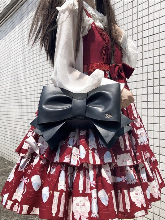 ブラック/ピンクのボクノットクロスボディスイートロリータバッグ